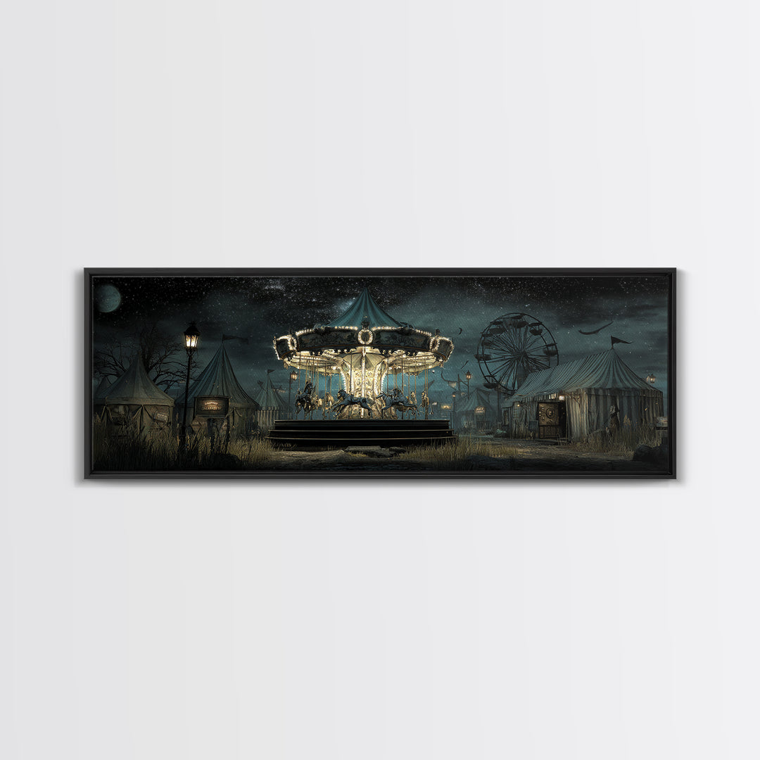 The Carousel Of Sleeping Planets, Extra Wide Wall Art, Haunted Gothic Art, Canvas Print, Halloween Wall Decor, Gothic Home Decor