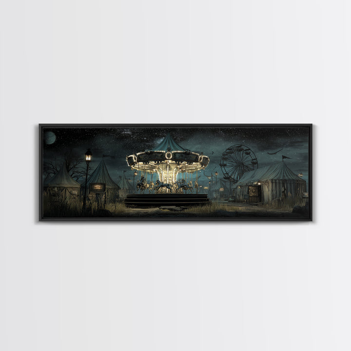 The Carousel Of Sleeping Planets, Extra Wide Wall Art, Haunted Gothic Art, Canvas Print, Halloween Wall Decor, Gothic Home Decor