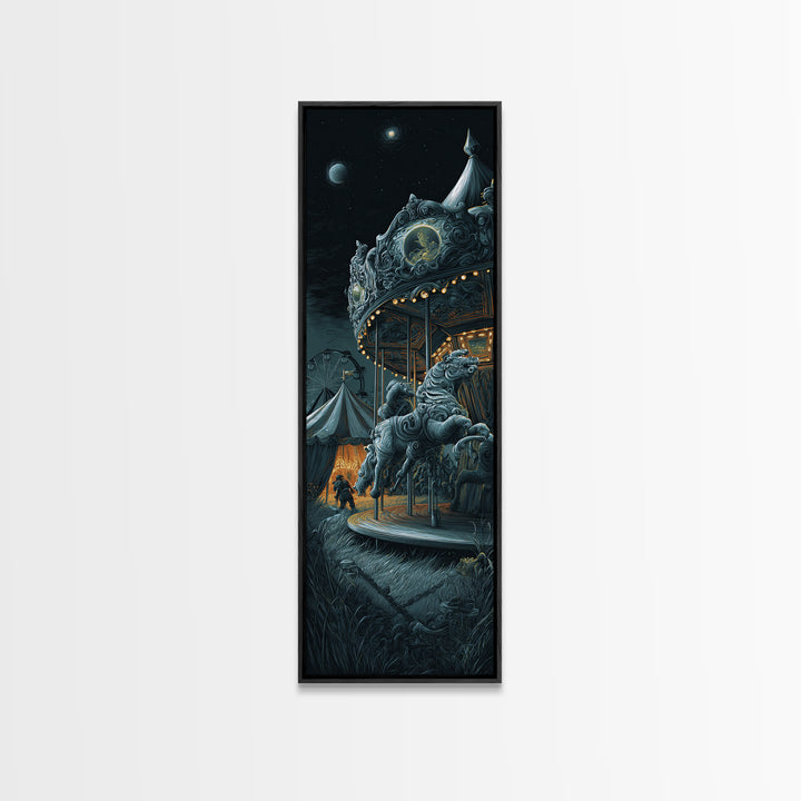 The Carousel Of Sleeping Planets, Tall Narrow Wall Art, Eldritch Gothic Decor, Framed Canvas Print, Halloween Wall Decor, Gothic Home Decor