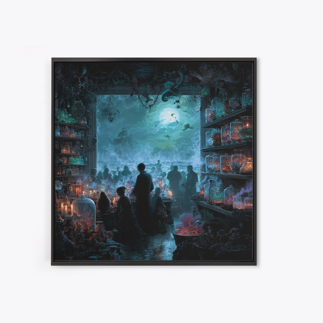The Apothecary Of Black Seashell Dreams, Square Wall Art, Dark Fantasy Wall Art, Canvas Print, Halloween Wall Decor, Gothic Home Decor