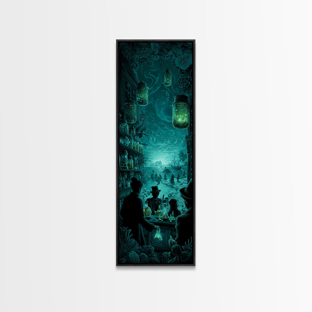 The Apothecary Of Black Seashell Dreams, Tall Narrow Wall Art, Cosmic Horror Wall Art, Canvas Print, Halloween Wall Decor, Gothic Home Decor