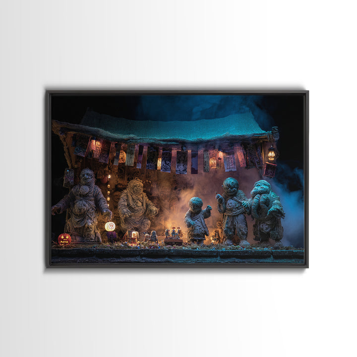 The Festival Of The Little Old Ones, Landscape Wall Art, Haunted Gothic Art, Framed Canvas Print, Halloween Wall Decor, Gothic Home Decor