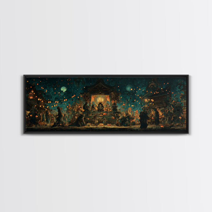 The Festival Of The Little Old Ones, Extra Wide Wall Art, Macabre Wall Art, Framed Canvas Print, Halloween Wall Decor, Gothic Home Decor