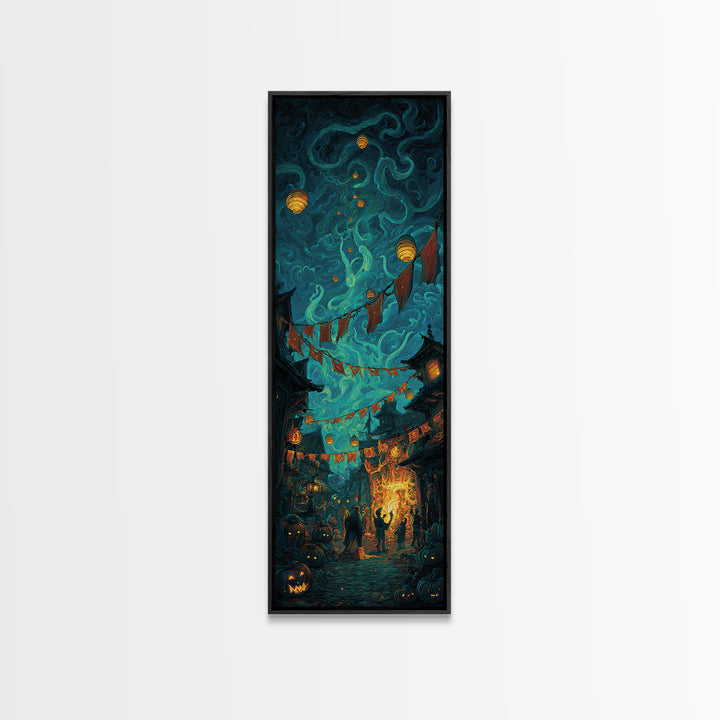 The Festival Of The Little Old Ones, Tall Narrow Wall Art, Haunted Gothic Art, Framed Canvas Print, Halloween Wall Decor, Gothic Home Decor