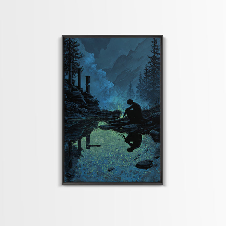 The Mirror Lake Of Lost Constellations, Vertical Wall Art, Macabre Wall Art, Framed Canvas Print, Halloween Wall Decor, Gothic Home Decor