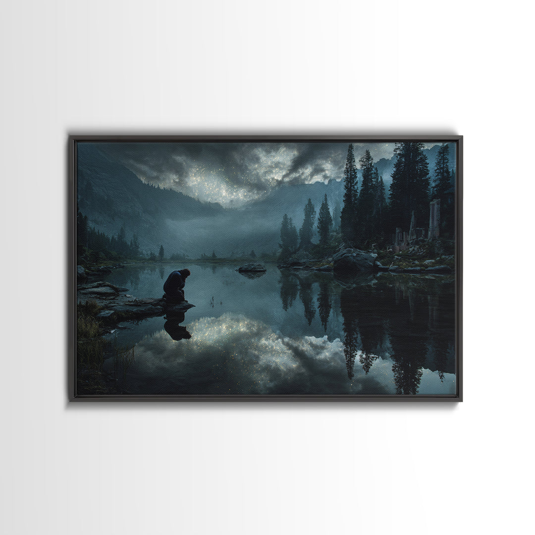 The Mirror Lake Of Lost Constellations, Landscape Wall Art, Macabre Wall Art, Framed Canvas Print, Halloween Wall Decor, Gothic Home Decor