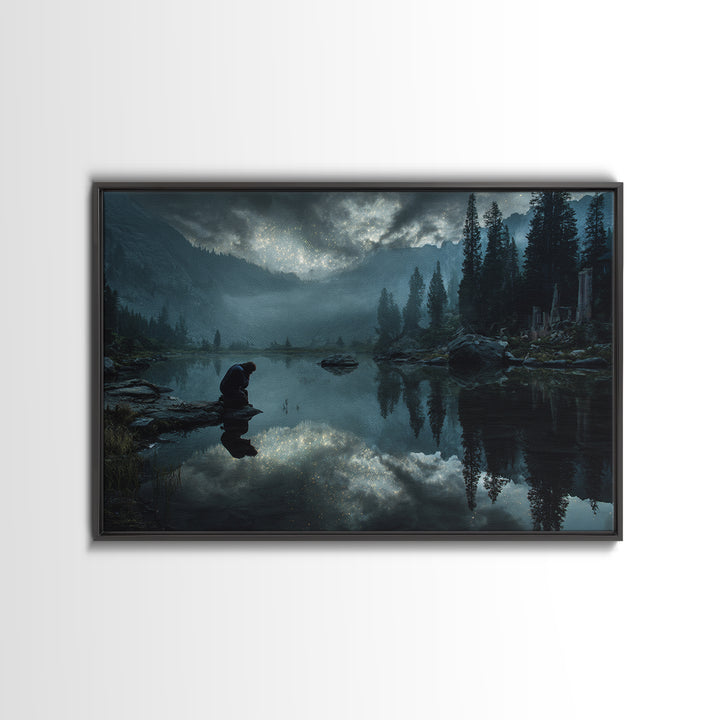 The Mirror Lake Of Lost Constellations, Landscape Wall Art, Macabre Wall Art, Framed Canvas Print, Halloween Wall Decor, Gothic Home Decor