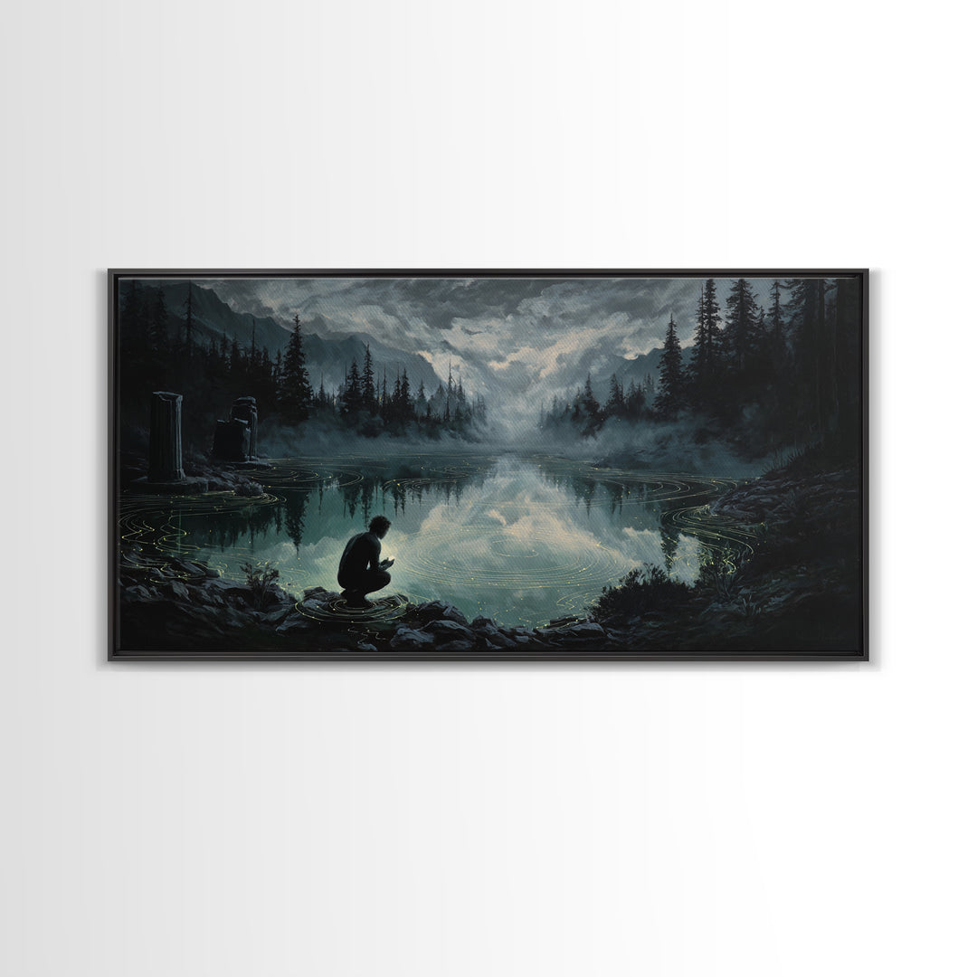 The Mirror Lake Of Lost Constellations, Wide Panoramic Art, Macabre Wall Art, Canvas Print, Halloween Wall Decor, Gothic Home Decor