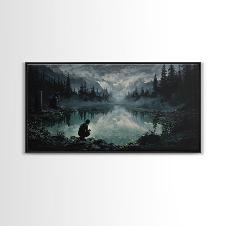 The Mirror Lake Of Lost Constellations, Wide Panoramic Art, Macabre Wall Art, Canvas Print, Halloween Wall Decor, Gothic Home Decor