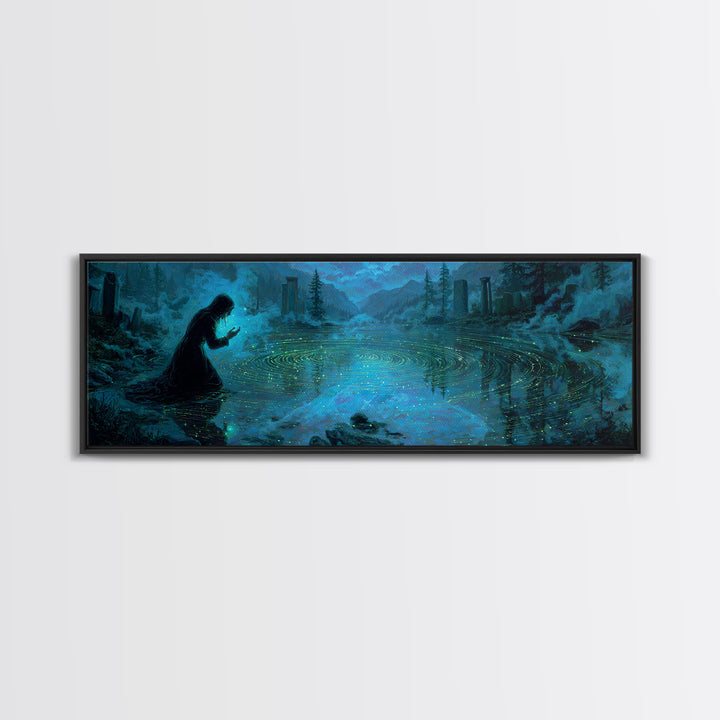 The Mirror Lake Of Lost Constellations, Extra Wide Wall Art, Eldritch Gothic Decor, Canvas Print, Halloween Wall Decor, Gothic Home Decor