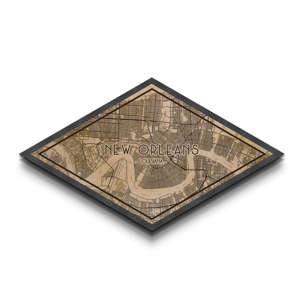 New Orleans Diamond Shaped City Map, Custom Diamond Shaped Wall Art, City Map Canvas