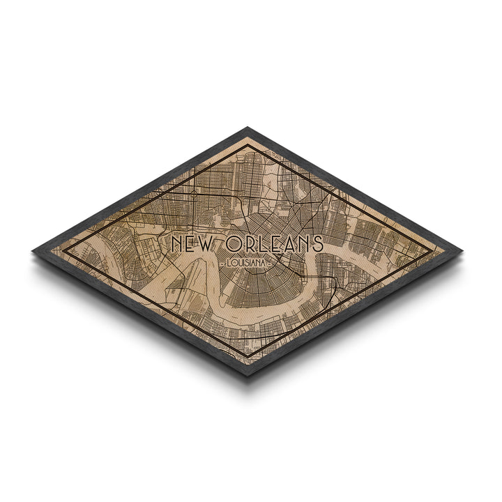 New Orleans Diamond Shaped City Map, Custom Diamond Shaped Wall Art, City Map Canvas