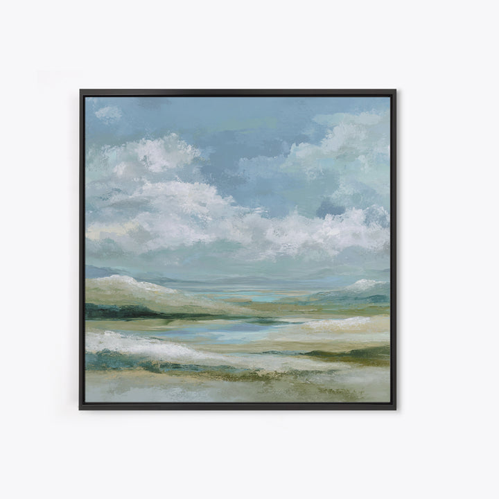 Gentle Mountain Landscape Framed Canvas Print, Dental Office Art, Medical Office Art, Office Decor, Watercolor Art, Calm, DOA-1x1-100