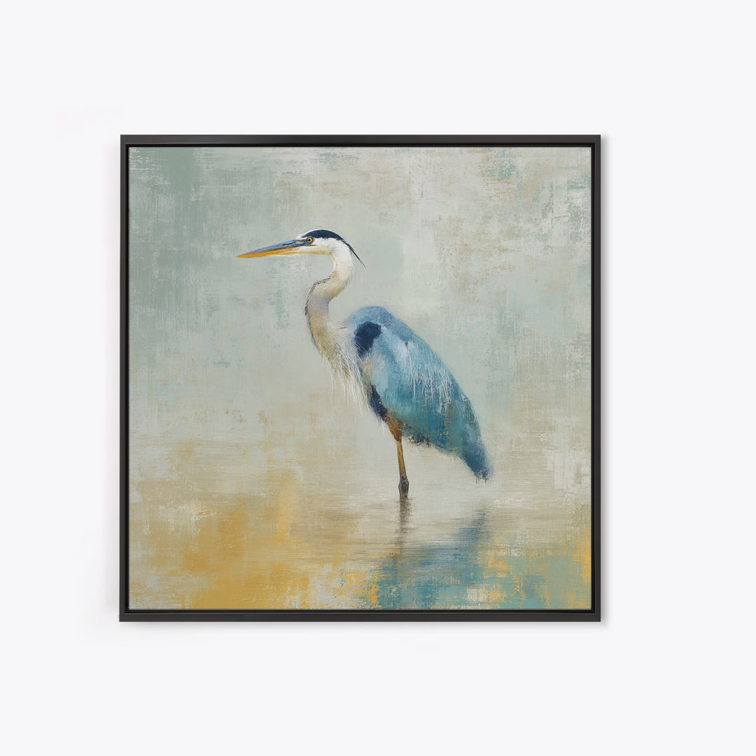Blue Heron by Calm Marsh Water Framed Canvas Print, Dental Office Art, Motivational Poster, Office Decor, Fine Art, Calm, DOA-1x1-47