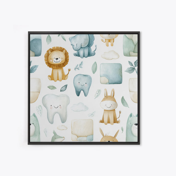Cheerful Animal Dentist Themed Character Without Text Canvas Print, Dental Office Art, Medical Art, Office Decor, Calm, DOA-1x1-50