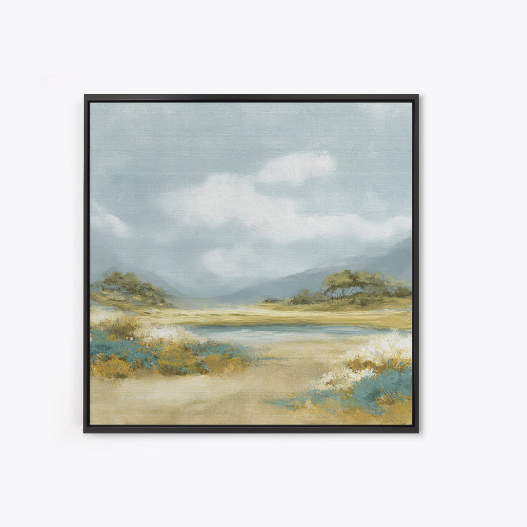 Peaceful Clouds over Open Meadow Framed Canvas Print, Dental Office Art, Dentistry Art, Office Decor, Fine Art, Calm, DOA-1x1-57