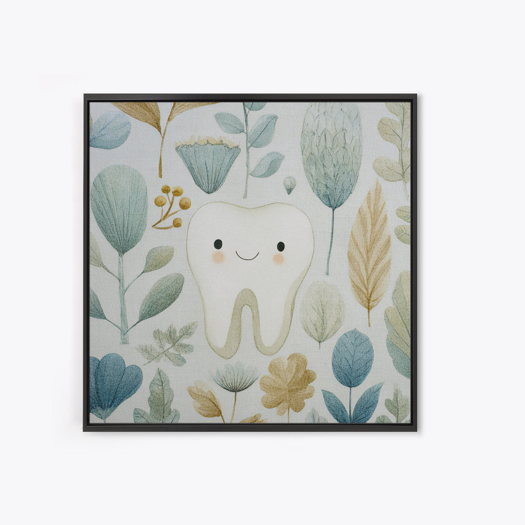 Playful Tooth Shaped Character Framed Canvas Print, Dental Office Art, Dental Wall Art, Office Decor, Abstract Art, Calm, DOA-1x1-6