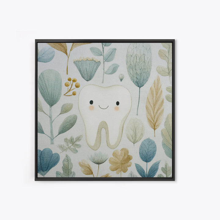 Playful Tooth Shaped Character Framed Canvas Print, Dental Office Art, Dental Wall Art, Office Decor, Abstract Art, Calm, DOA-1x1-6