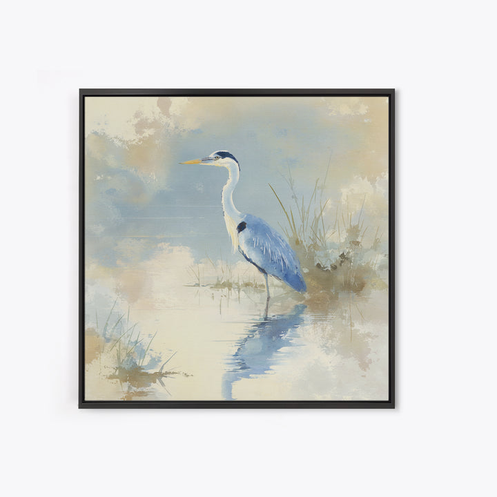 Blue Heron by Calm Marsh Water Framed Canvas Print, Dental Office Art, Tooth Art, Office Decor, Fine Art, Calm, Modern Decor, DOA-1x1-71