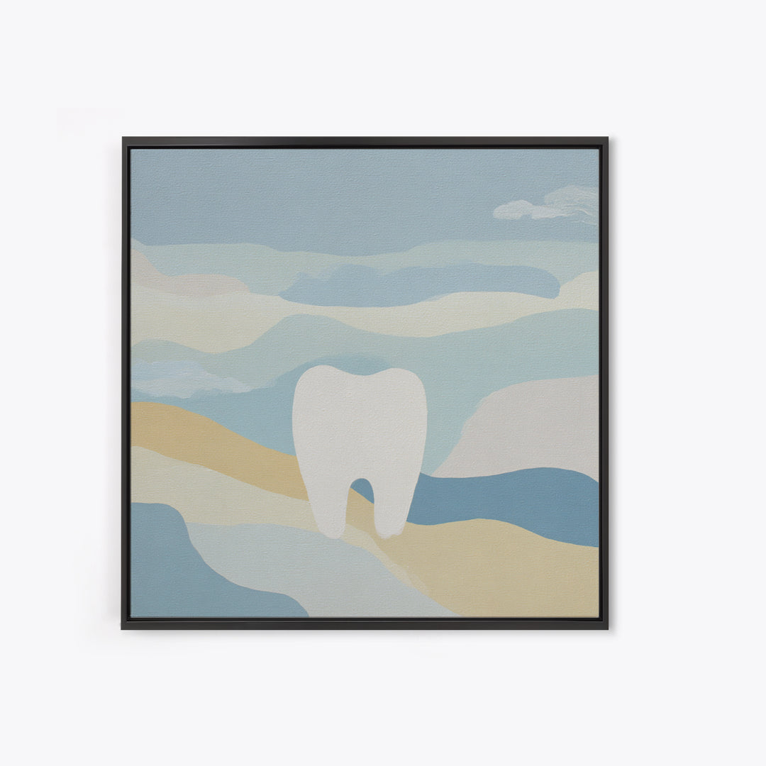 Playful Tooth Shaped Character Framed Canvas Print, Dental Office Art, Dentistry Art, Office Decor, Abstract Art, Calm, DOA-1x1-78