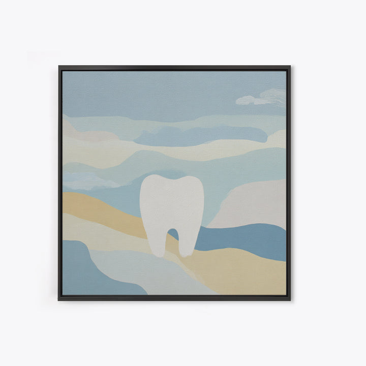 Playful Tooth Shaped Character Framed Canvas Print, Dental Office Art, Dentistry Art, Office Decor, Abstract Art, Calm, DOA-1x1-78