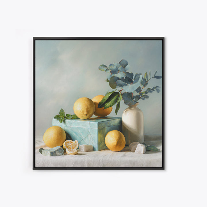 Fresh Citrus and Mint Still Life Framed Canvas Print, Dental Office Art, Medical Office Art, Office Decor, Oil Painting, Calm, DOA-1x1-79