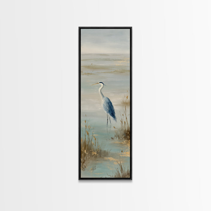 Blue Heron by Calm Marsh Water Canvas Print, Dental Office Art, Science Art, Office Decor, Fine Art, Calm, Boho Decor, DOA-1x3-35