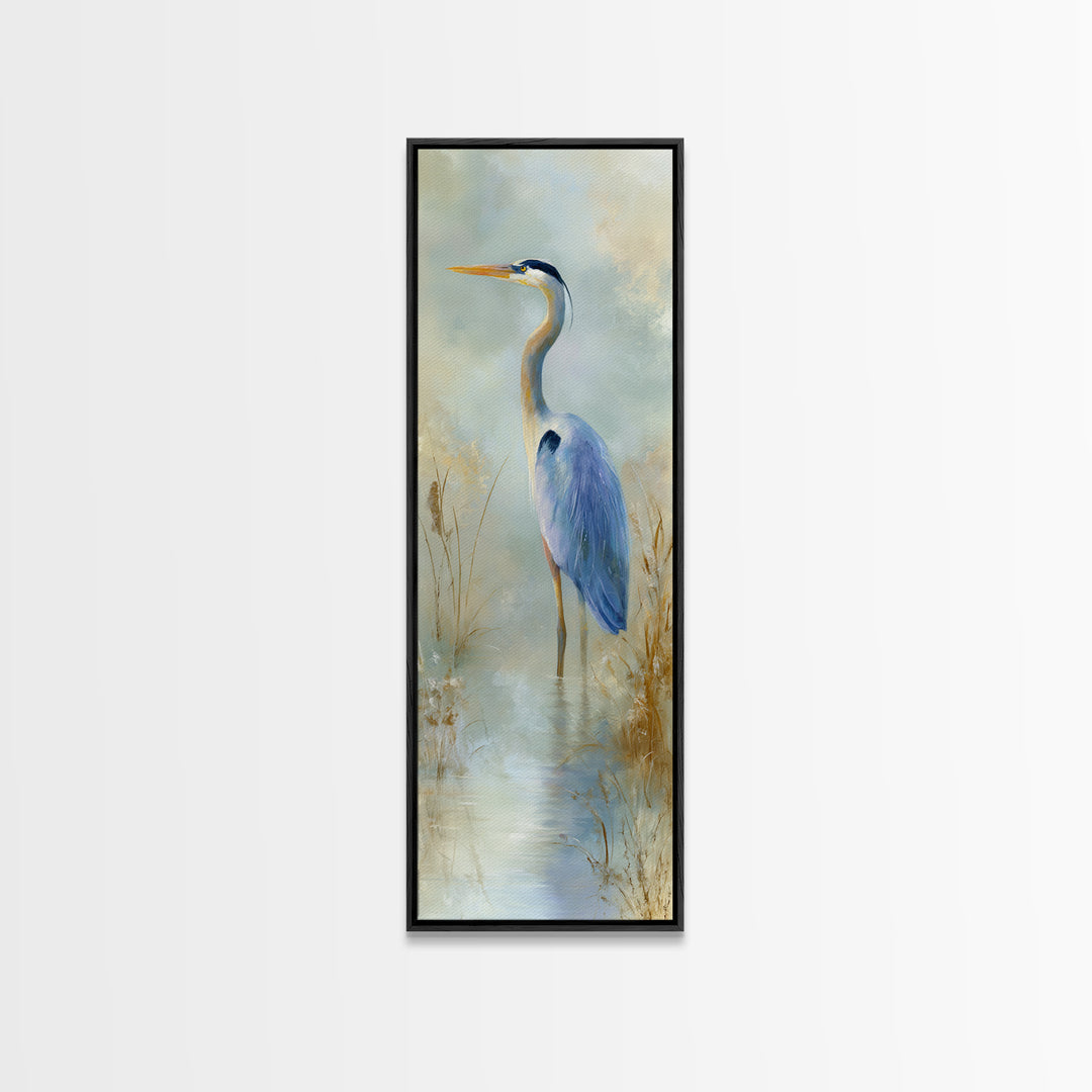 Blue Heron by Calm Marsh Water Canvas Print, Dental Office Art, Statement Artwork, Office Decor, Fine Art, Calm, DOA-1x3-59
