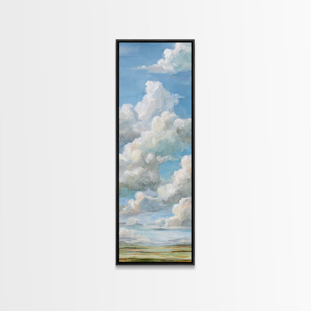 Peaceful Clouds over Open Meadow Framed Canvas Print, Dental Office Art, Dentistry Art, Office Decor, Fine Art, Calm, DOA-1x3-69