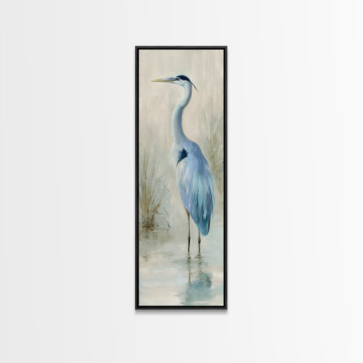 Blue Heron by Calm Marsh Water Framed Canvas Print, Dental Office Art, Textured Painting, Office Decor, Fine Art, Calm, DOA-1x3-83