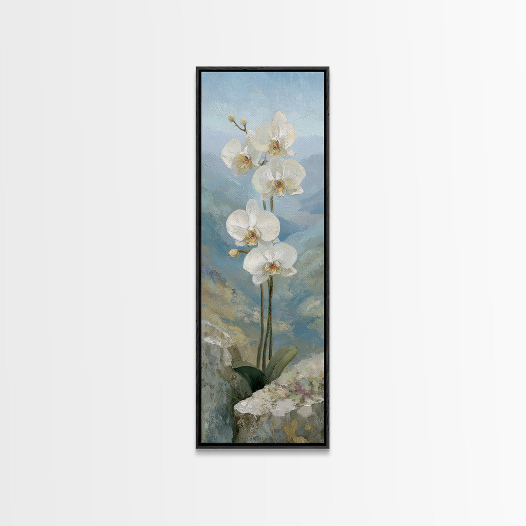 White Orchid on Stone Background Framed Canvas Print, Dental Office Art, Wall Art, Office Decor, Abstract Art, Calm, DOA-1x3-96