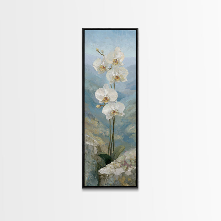 White Orchid on Stone Background Framed Canvas Print, Dental Office Art, Wall Art, Office Decor, Abstract Art, Calm, DOA-1x3-96