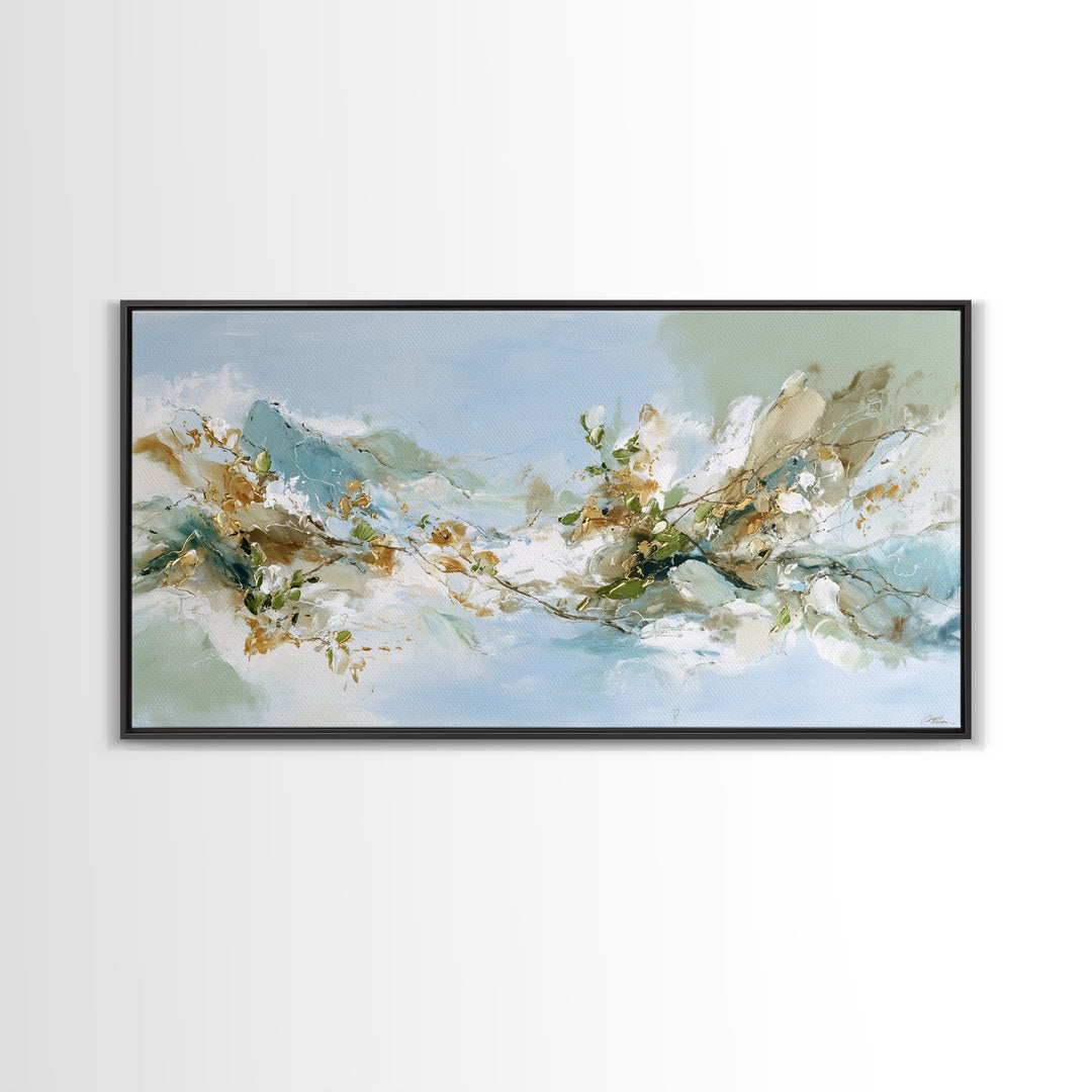 Gentle Mountain Landscape Framed Canvas Print, Dental Office Art, Room Decor, Office Decor, Oil Painting, Calm, DOA-2x1-24