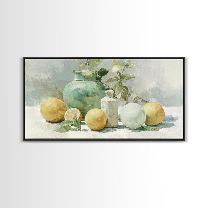 Fresh Citrus and Mint Still Life Framed Canvas Print, Dental Office Art, Medical Office Art, Office Decor, Oil Painting, Calm, DOA-2x1-27