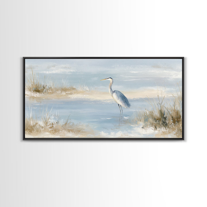 Blue Heron by Calm Marsh Water Framed Canvas Print, Dental Office Art, Contemporary Art, Office Decor, Fine Art, Calm, DOA-2x1-43