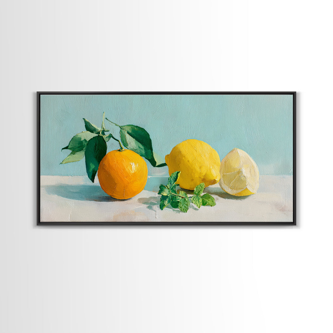 Fresh Citrus and Mint Still Life Framed Canvas Print, Dental Office Art, Unique Wall Art, Office Decor, Watercolor Art, Calm, DOA-2x1-51