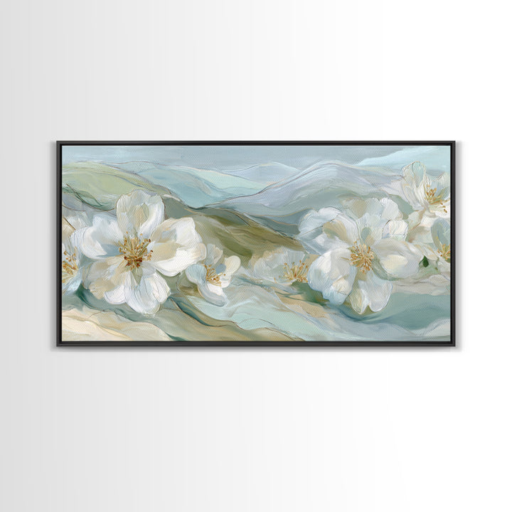 White Orchid on Stone Background Framed Canvas Print, Dental Office Art, Printable Wall Art, Office Decor, Fine Art, Calm, DOA-2x1-56