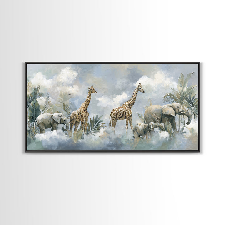 Happy Jungle Animals Canvas Print, Dental Office Art, Statement Artwork, Office Decor, Fine Art, Calm, Printable Wall Art, DOA-2x1-58