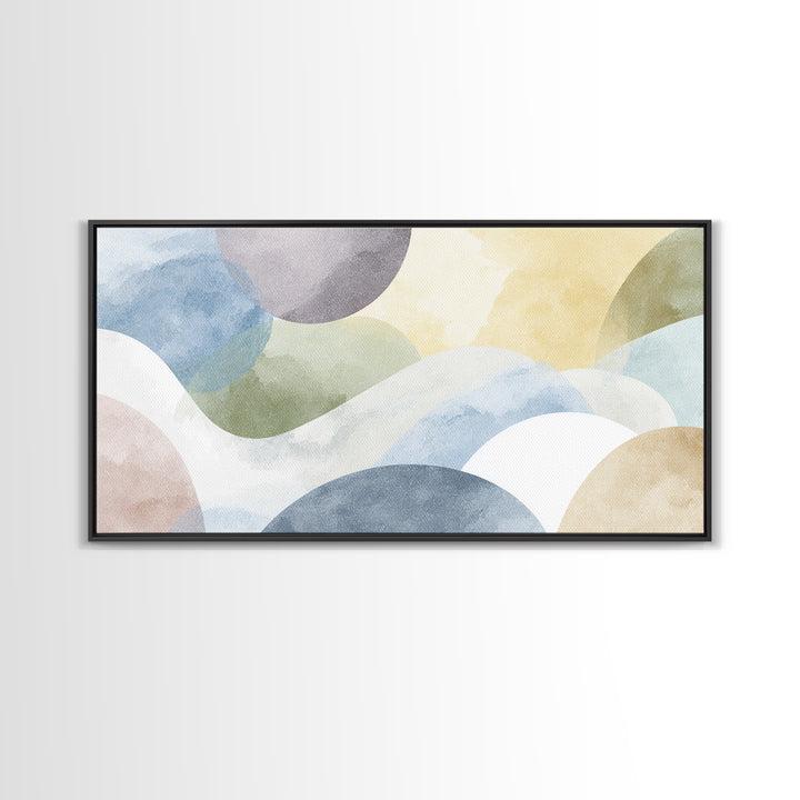 Simple Rainbow Pastel Shapes for Children Framed Canvas Print, Dental Office Art, Boho Decor, Office Decor, Fine Art, Calm, DOA-2x1-65
