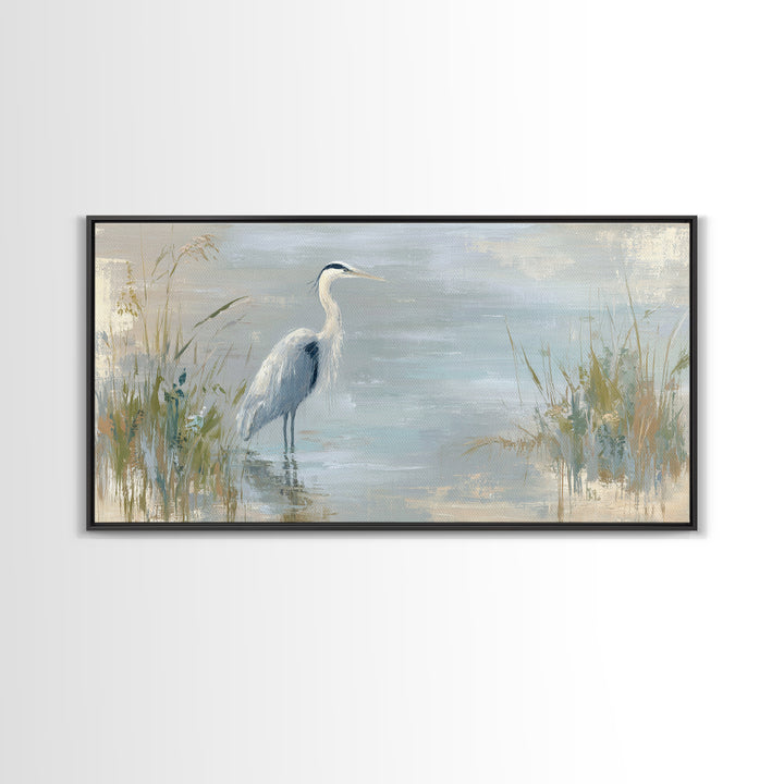Blue Heron by Calm Marsh Water Framed Canvas Print, Dental Office Art, Tooth Art, Office Decor, Fine Art, Calm, Modern Decor, DOA-2x1-67