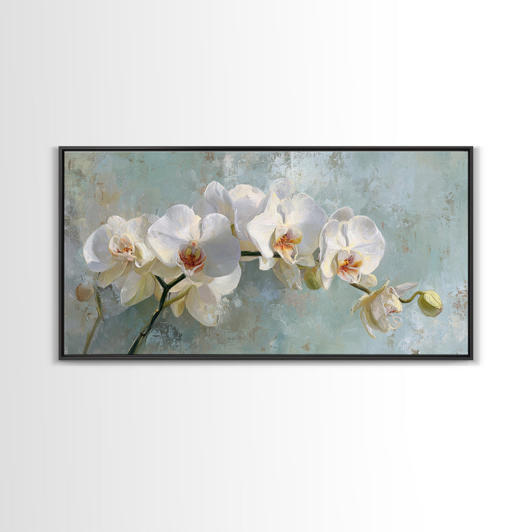 White Orchid on Stone Background Framed Canvas Print, Dental Office Art, Digital Artwork, Office Decor, Fine Art, Calm, DOA-2x1-80
