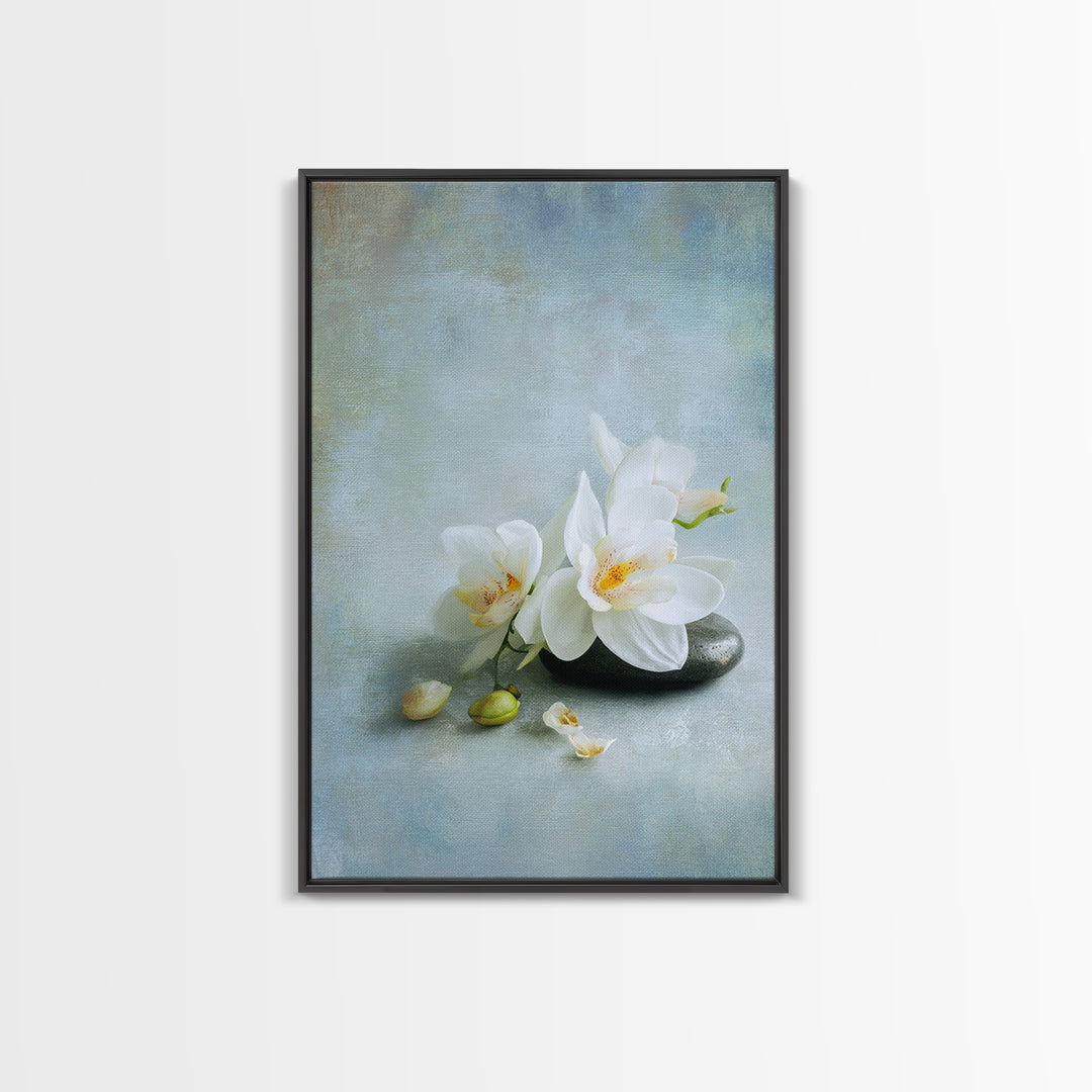 White Orchid on Stone Background Framed Canvas Print, Dental Office Art, Modern Decor, Office Decor, Oil Painting, Calm, DOA-2x3-20