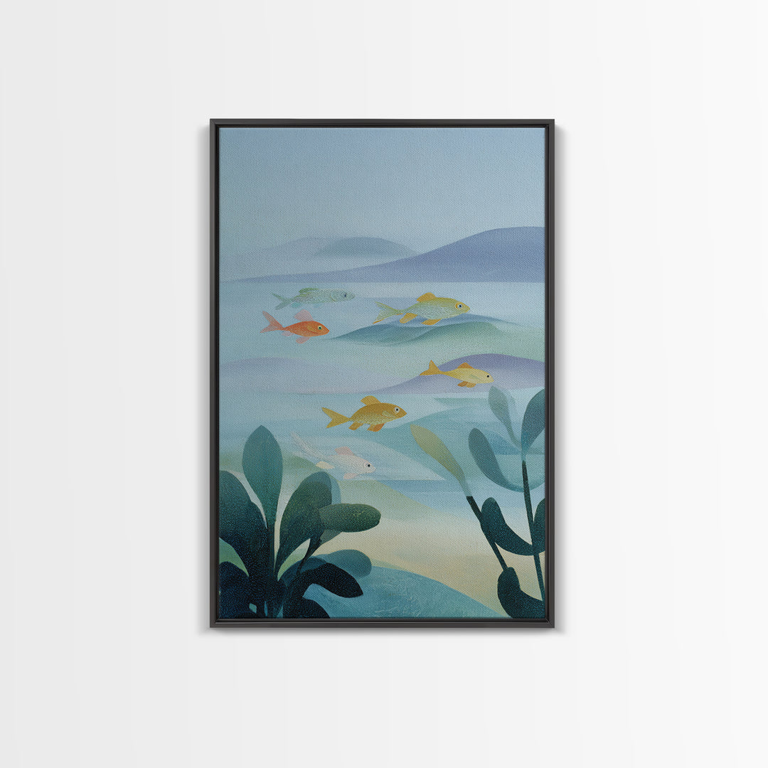 Colorful Fish Swimming Framed Canvas Print, Dental Office Art, Dental Gift, Office Decor, Abstract Art, Calm, DOA-2x3-26