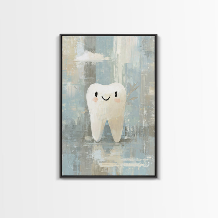 Playful Tooth Shaped Character Framed Canvas Print, Dental Office Art, Modern Decor, Office Decor, Abstract Art, Calm, DOA-2x3-38