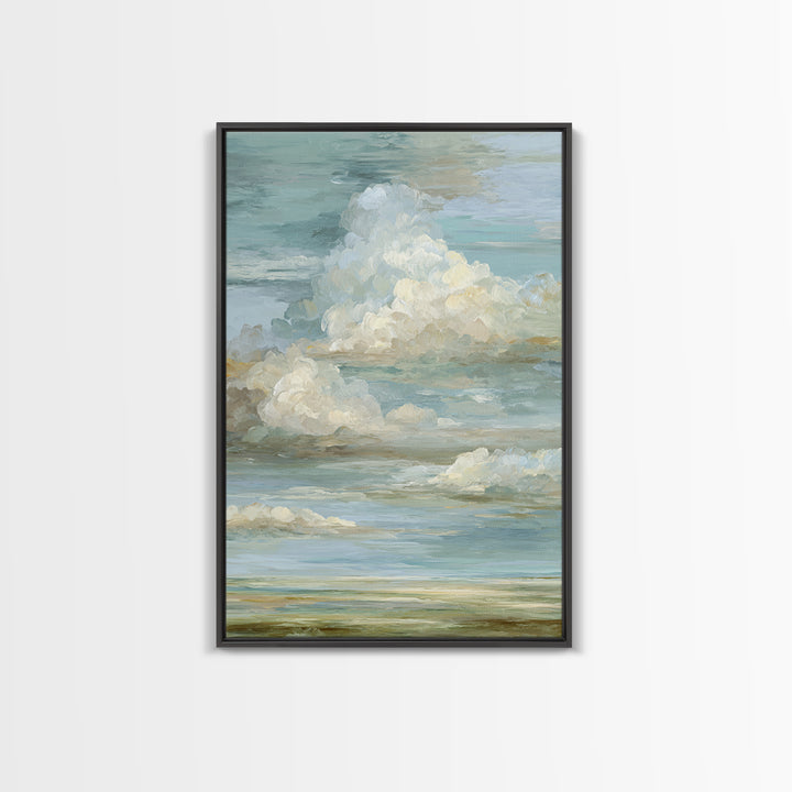 Peaceful Clouds over Open Meadow Framed Canvas Print, Dental Office Art, Modern Decor, Office Decor, Fine Art, Calm, Poster, DOA-2x3-41