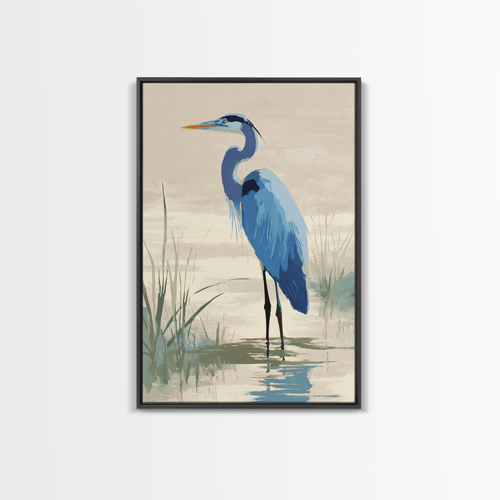 Blue Heron by Calm Marsh Water Framed Canvas Print, Dental Office Art, Dental Assistant, Office Decor, Fine Art, Calm, DOA-2x3-55
