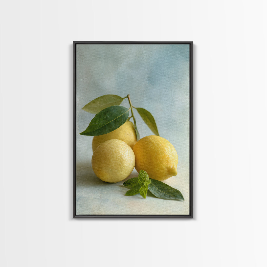 Fresh Citrus and Mint Still Life Framed Canvas Print, Dental Office Art, Dentist Art, Office Decor, Watercolor Art, Calm, DOA-2x3-63