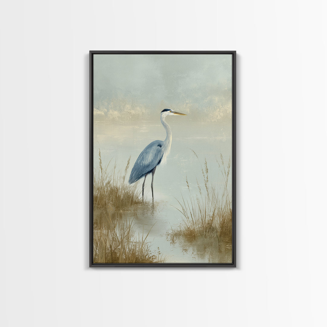 Blue Heron by Calm Marsh Water Canvas Print, Dental Office Art, Science Art, Office Decor, Fine Art, Calm, Boho Decor, DOA-2x3-79