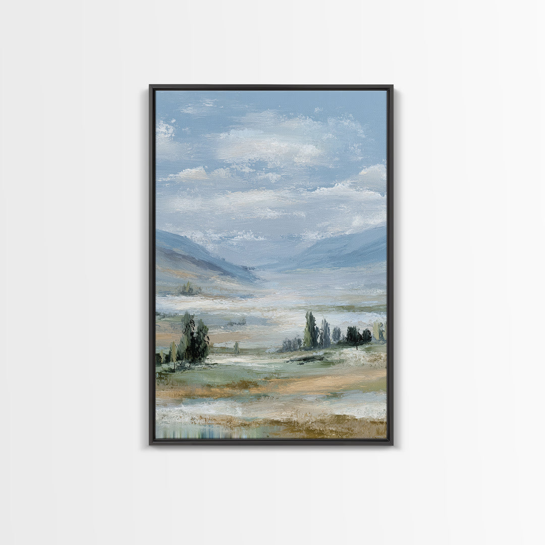 Peaceful Clouds over Open Meadow Framed Canvas Print, Dental Office Art, Wall Art, Office Decor, Calm, Dental Office Decor, DOA-2x3-89
