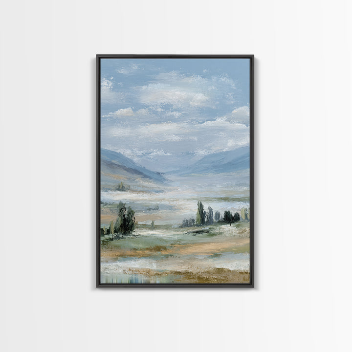 Peaceful Clouds over Open Meadow Framed Canvas Print, Dental Office Art, Wall Art, Office Decor, Calm, Dental Office Decor, DOA-2x3-89